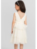 Pleated Tulle Tea Length Tiered Skirt Flower Girl Dress